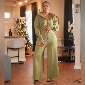 Olive Zip-Front Wide-Leg Jumpsuit